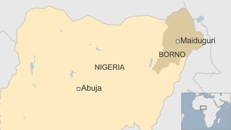 Map showing Maiduguri in Nigeria